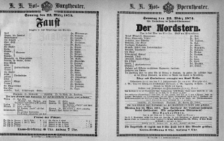 Theaterzettel (Oper und Burgtheater in Wien) 18740322 Seite: 1