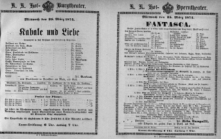 Theaterzettel (Oper und Burgtheater in Wien) 18740325 Seite: 1
