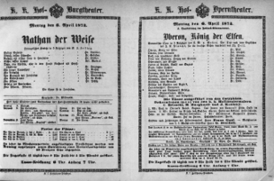 Theaterzettel (Oper und Burgtheater in Wien) 18740406 Seite: 1