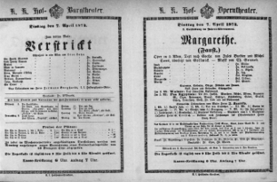 Theaterzettel (Oper und Burgtheater in Wien) 18740407 Seite: 1