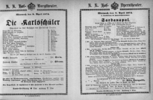 Theaterzettel (Oper und Burgtheater in Wien) 18740408 Seite: 1