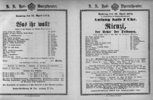 Theaterzettel (Oper und Burgtheater in Wien) 18740411 Seite: 1