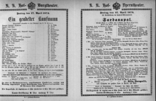 Theaterzettel (Oper und Burgtheater in Wien) 18740417 Seite: 1