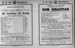 Theaterzettel (Oper und Burgtheater in Wien) 18740419 Seite: 1