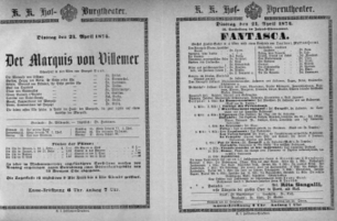 Theaterzettel (Oper und Burgtheater in Wien) 18740421 Seite: 1