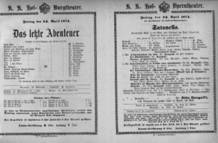 Theaterzettel (Oper und Burgtheater in Wien) 18740424 Seite: 1