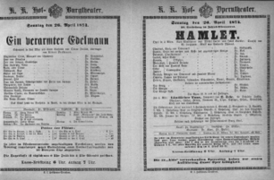 Theaterzettel (Oper und Burgtheater in Wien) 18740426 Seite: 1