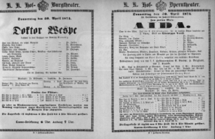 Theaterzettel (Oper und Burgtheater in Wien) 18740430 Seite: 1