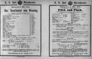 Theaterzettel (Oper und Burgtheater in Wien) 18740501 Seite: 1