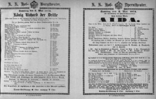 Theaterzettel (Oper und Burgtheater in Wien) 18740502 Seite: 1