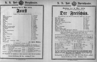 Theaterzettel (Oper und Burgtheater in Wien) 18740503 Seite: 1