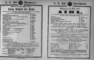 Theaterzettel (Oper und Burgtheater in Wien) 18740511 Seite: 1