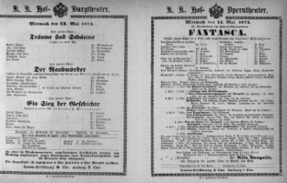 Theaterzettel (Oper und Burgtheater in Wien) 18740513 Seite: 1