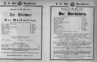Theaterzettel (Oper und Burgtheater in Wien) 18740523 Seite: 1
