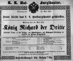 Theaterzettel (Oper und Burgtheater in Wien) 18740524 Seite: 1