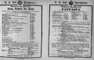 Theaterzettel (Oper und Burgtheater in Wien) 18740525 Seite: 1