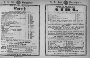 Theaterzettel (Oper und Burgtheater in Wien) 18740526 Seite: 1
