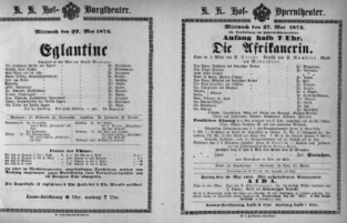 Theaterzettel (Oper und Burgtheater in Wien) 18740527 Seite: 1