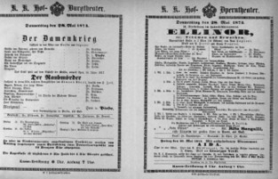 Theaterzettel (Oper und Burgtheater in Wien) 18740528 Seite: 1