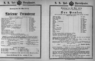 Theaterzettel (Oper und Burgtheater in Wien) 18740531 Seite: 1
