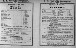 Theaterzettel (Oper und Burgtheater in Wien) 18740602 Seite: 1
