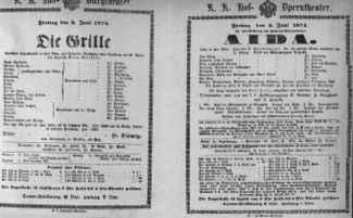 Theaterzettel (Oper und Burgtheater in Wien) 18740605 Seite: 1