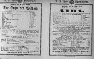 Theaterzettel (Oper und Burgtheater in Wien) 18740609 Seite: 1