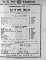 Theaterzettel (Oper und Burgtheater in Wien) 18740616 Seite: 1
