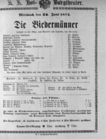 Theaterzettel (Oper und Burgtheater in Wien) 18740624 Seite: 1