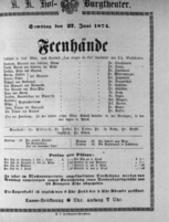 Theaterzettel (Oper und Burgtheater in Wien) 18740627 Seite: 1
