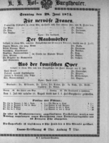 Theaterzettel (Oper und Burgtheater in Wien) 18740628 Seite: 1