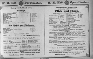 Theaterzettel (Oper und Burgtheater in Wien) 18740817 Seite: 1