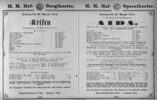 Theaterzettel (Oper und Burgtheater in Wien) 18740818 Seite: 1