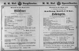 Theaterzettel (Oper und Burgtheater in Wien) 18740819 Seite: 1