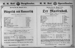 Theaterzettel (Oper und Burgtheater in Wien) 18740821 Seite: 1