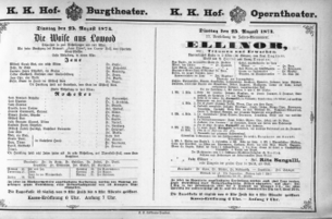 Theaterzettel (Oper und Burgtheater in Wien) 18740825 Seite: 1