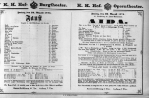 Theaterzettel (Oper und Burgtheater in Wien) 18740828 Seite: 1