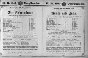 Theaterzettel (Oper und Burgtheater in Wien) 18740829 Seite: 1