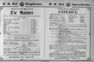 Theaterzettel (Oper und Burgtheater in Wien) 18740830 Seite: 1