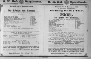 Theaterzettel (Oper und Burgtheater in Wien) 18740902 Seite: 1