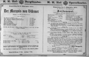 Theaterzettel (Oper und Burgtheater in Wien) 18740903 Seite: 1
