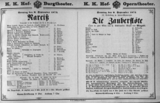 Theaterzettel (Oper und Burgtheater in Wien) 18740906 Seite: 1