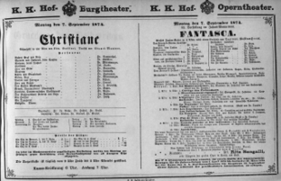 Theaterzettel (Oper und Burgtheater in Wien) 18740907 Seite: 1