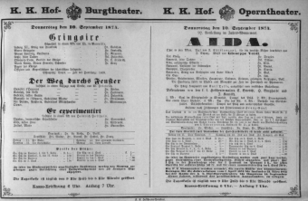 Theaterzettel (Oper und Burgtheater in Wien) 18740910 Seite: 1