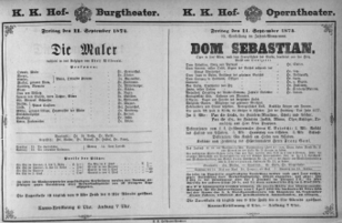 Theaterzettel (Oper und Burgtheater in Wien) 18740911 Seite: 1