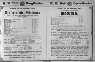 Theaterzettel (Oper und Burgtheater in Wien) 18740913 Seite: 1