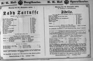 Theaterzettel (Oper und Burgtheater in Wien) 18740914 Seite: 1