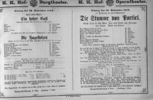 Theaterzettel (Oper und Burgtheater in Wien) 18740915 Seite: 1