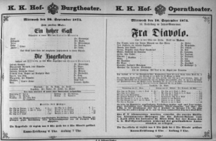 Theaterzettel (Oper und Burgtheater in Wien) 18740916 Seite: 1