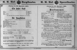 Theaterzettel (Oper und Burgtheater in Wien) 18740922 Seite: 1